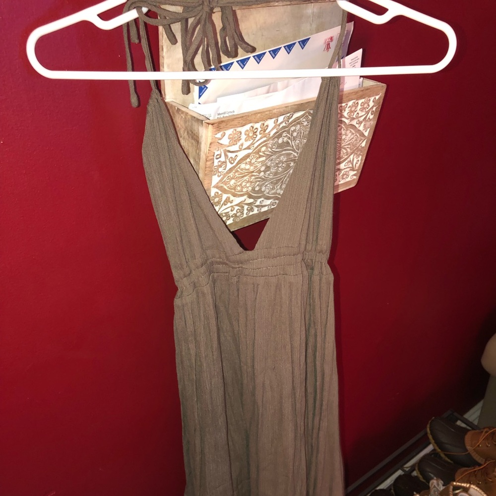 Halter (double string) olive green dress